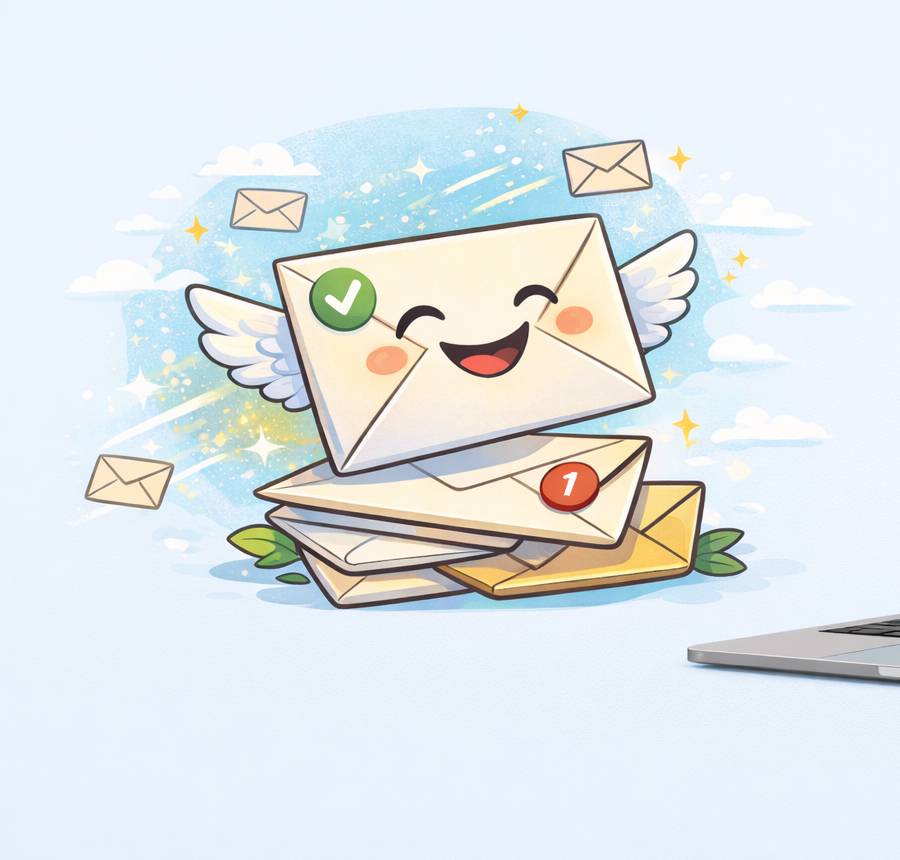 Simple cartoon envelopes and laptop illustration